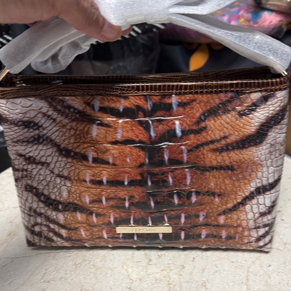 Brahmin Tan and White Crocodile Embossed Clutch